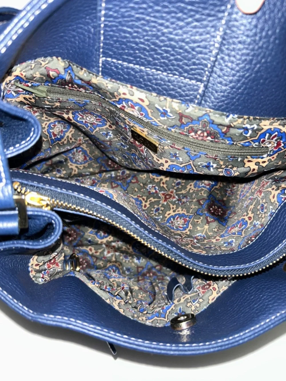 MAXX New York Navy Blue Pebbled Leather Hobo Buckle Strap Shoulder Handbag